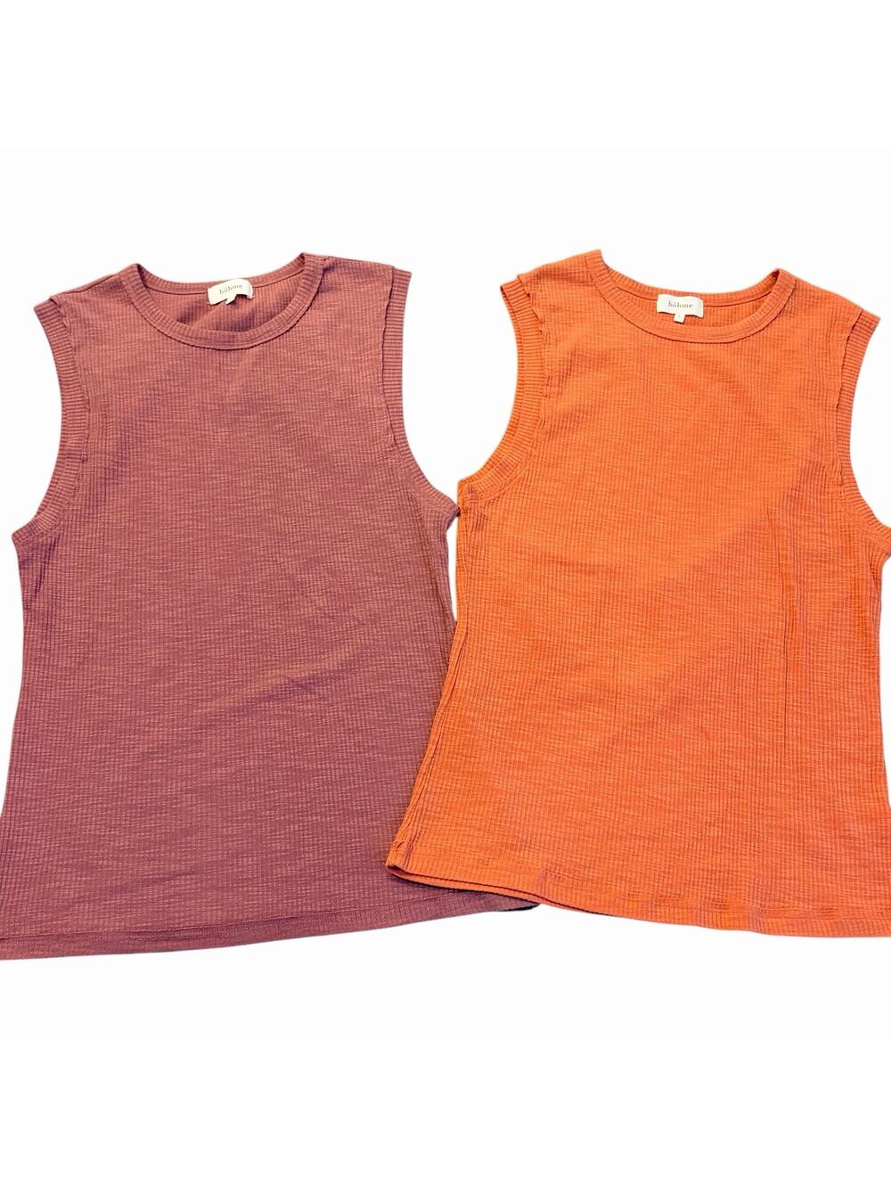 Bohme Ribbed Tank Tops Size Large. Orange and Wine Colored Lot of 2